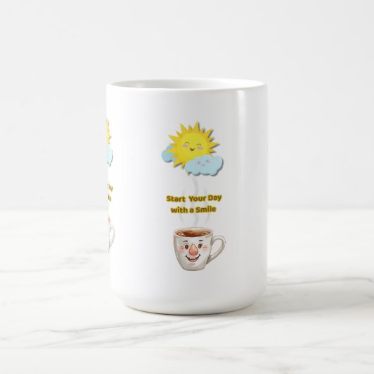 コーヒータイム - かわいい笑顔のカップ コーヒーマグカップ (中央)