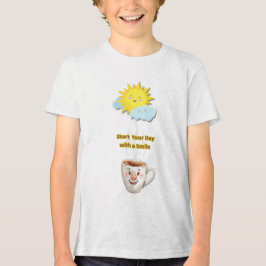 コーヒータイム - かわいい笑顔のカップ トライブレンドTシャツ