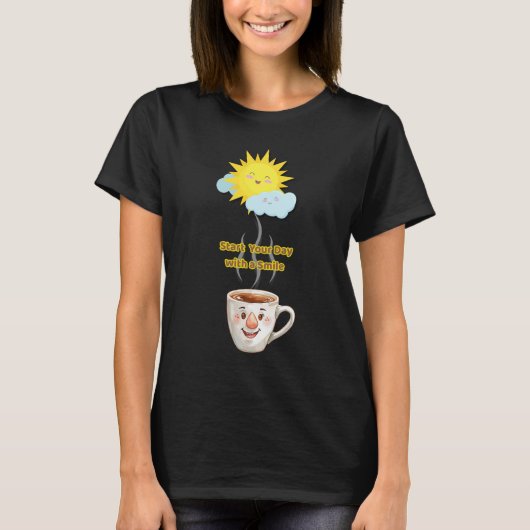 コーヒータイム - かわいい笑顔のカップ Tシャツ (正面)