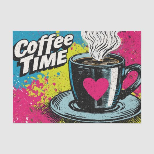 「コーヒータイム」ア鮮やかートポップ・アートの・マググデザイン 薄葉紙 (正面)