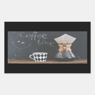 コーヒータイム(カップとコーヒーポット) 長方形シール