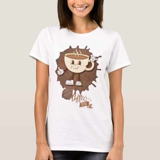 **コーヒータイム – 可愛いスマイルカップの蒸気 Tシャツ (正面)