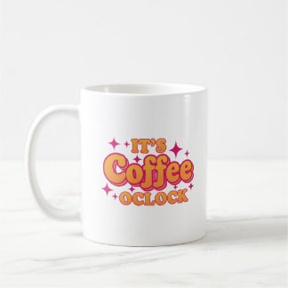 "コーヒータイム" 明るいピンクとオレンジのマグカップ コーヒーマグカップ