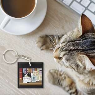 コーヒータキシードおもしろい猫 キーホルダー