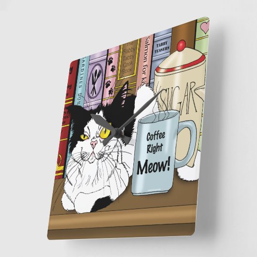 コーヒータキシードおもしろい猫 スクエア壁時計