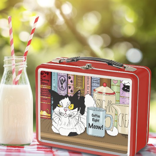 コーヒータキシードおもしろい猫 メタルランチボックス