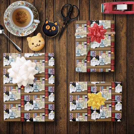 コーヒータキシードおもしろい猫 ラッピングペーパーシート