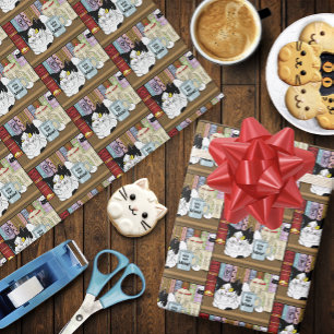 コーヒータキシードおもしろい猫 ラッピングペーパー