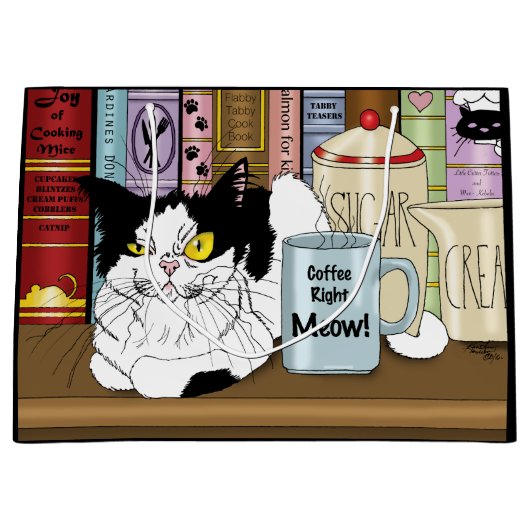 コーヒータキシードおもしろい猫 ラージペーパーバッグ (正面)