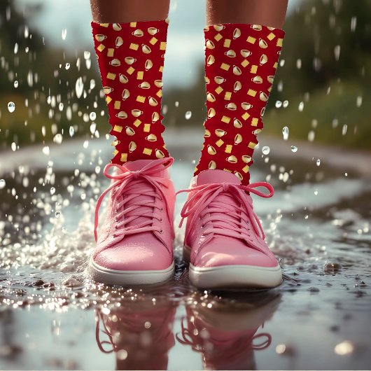 コーヒーチョコレートビスケットパターン赤褐色食品 ソックス