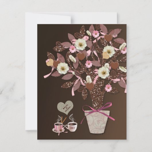 コーヒーチョコレートピンクブラウンブライダルシャワー招待状 招待状 (裏面)