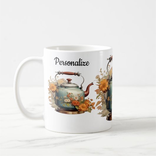 コーヒーティータイムフラワーかわいらしズフローラポットデザイン コーヒーマグカップ (左)