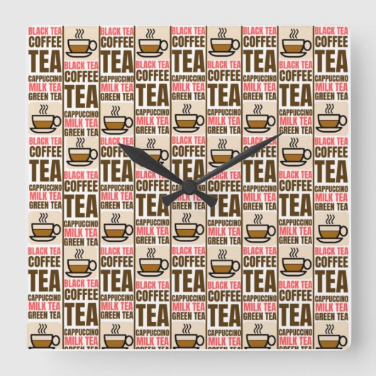 コーヒーティーパターン、アクリル壁時計 スクエア壁時計 (正面)