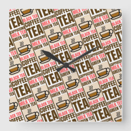 コーヒーティーパターン、アクリル壁時計 スクエア壁時計