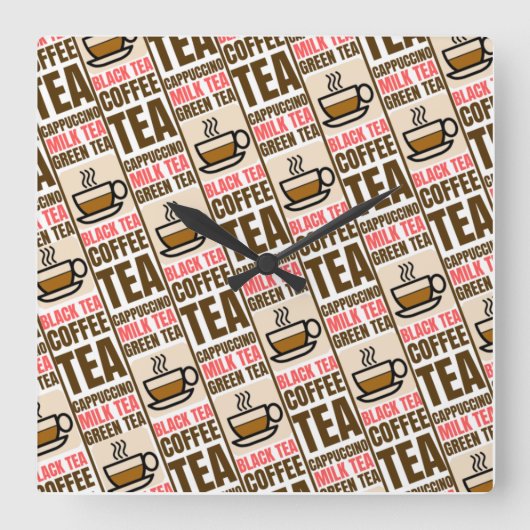 コーヒーティーパターン、アクリル壁時計 スクエア壁時計 (正面)