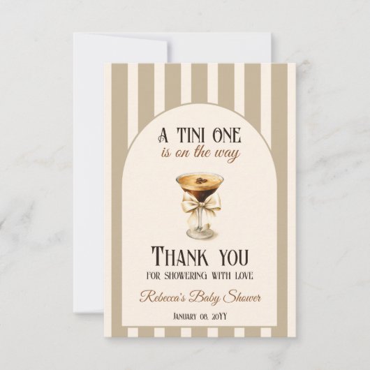 コーヒーテーマエスプレッソマルティーニバーブベビーシャワー サンキューカード (正面)