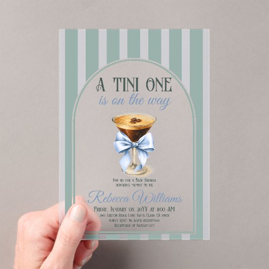 コーヒーテーマエスプレッソマルティーニブルーボウベイビーシャワー アクリル招待状 (インサイチュ (ポータブル))