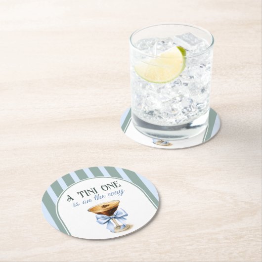 コーヒーテーマエスプレッソマルティーニブルーボウベイビーシャワー ラウンドペーパーコースター (インサイチュ)