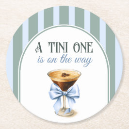 コーヒーテーマエスプレッソマルティーニブルーボウベイビーシャワー ラウンドペーパーコースター