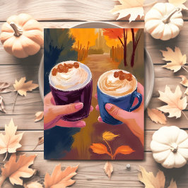 コーヒーデート 紅葉 秋 水彩カード