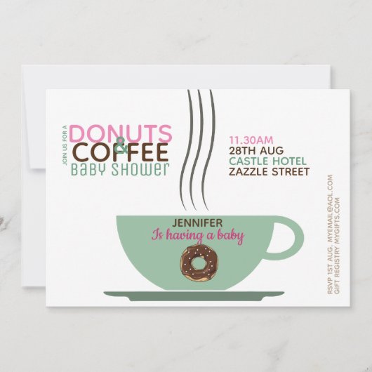 コーヒードーナツ赤ちゃんシャワー招待状ピンクターク 招待状 (正面)
