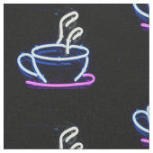 コーヒーネオンサイン入りコーヒーカップ生地 ファブリック (クローズアップ)