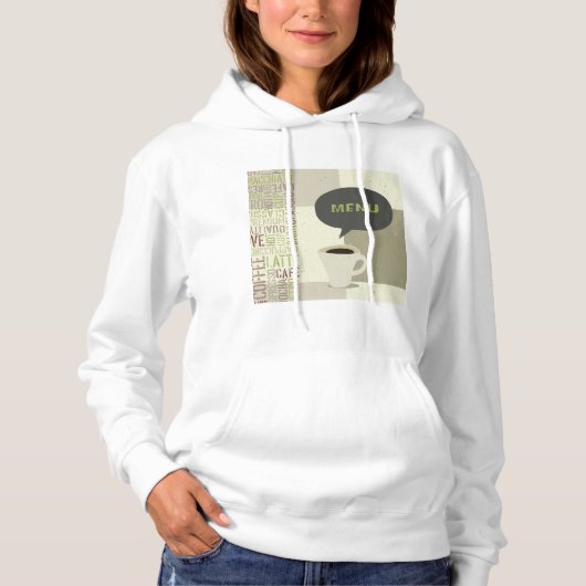 コーヒーハウスメニューウーメンフード付きスウェットシャツ パーカ (正面)