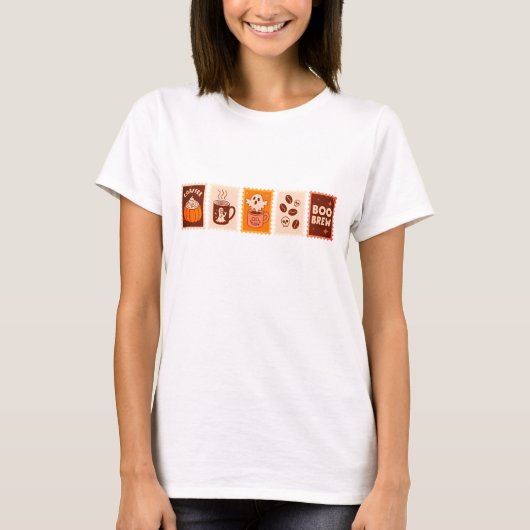 コーヒーハロウィンの郵便切手デザイン6種セット Tシャツ (正面)