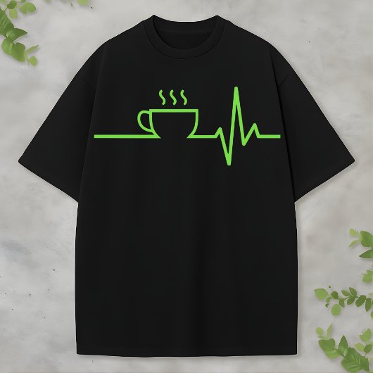 コーヒーハートビートミニマルラインデザイン Tシャツ