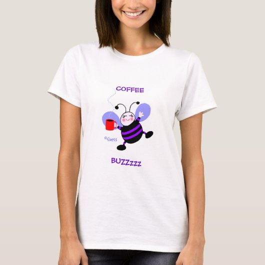 コーヒーバズカフェイン恋人パープルカートゥーンビー Tシャツ (正面)