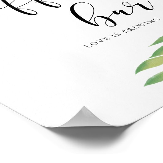 コーヒーバーの水の色の葉緑の結婚のサイン ポスター (角)