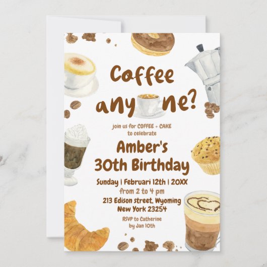 コーヒーバースデーパーティーイラストレーション 招待状 (正面)
