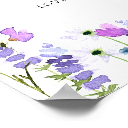 コーヒーバーパープルワイルドフラワーブライダルシャワーサイン ポスター (角)