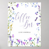 コーヒーバーパープルワイルドフラワーブライダルシャワーサイン ポスター (正面)
