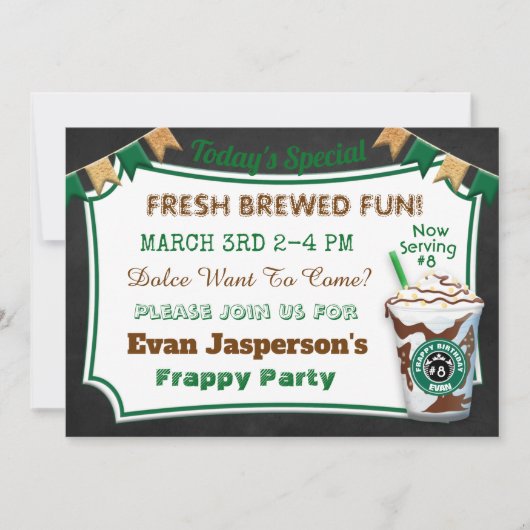 コーヒーバーラテ誕生祝い招待状 招待状 (正面)