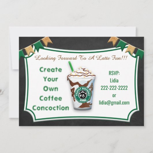 コーヒーバーラテ誕生祝い招待状 招待状 (裏面)