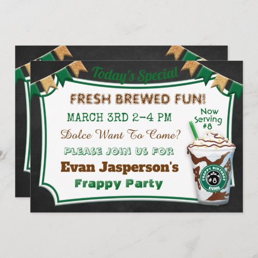 コーヒーバーラテ誕生祝い招待状 招待状 (正面/裏面)
