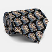 コーヒーパターンを持つかわいい大きな目のフクロウ ネクタイ (ロール)