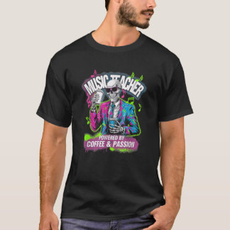 コーヒーパッションスケルトン音楽先生C Tシャツ