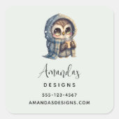 コーヒービジネスを持つかわいいフクロウ スクエアシール (正面)