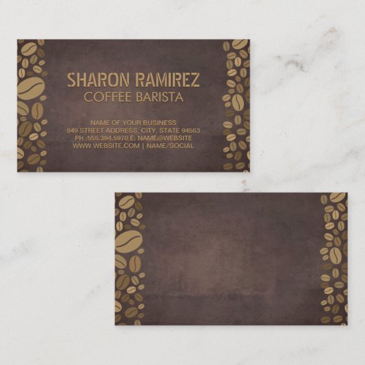 コーヒービーンズ |茶色のテクスチャ 名刺 (正面/裏面)