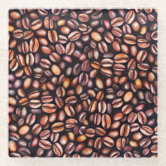 コーヒービーンペンシルスケッチパタ素朴ーン ガラスコースター (正面)