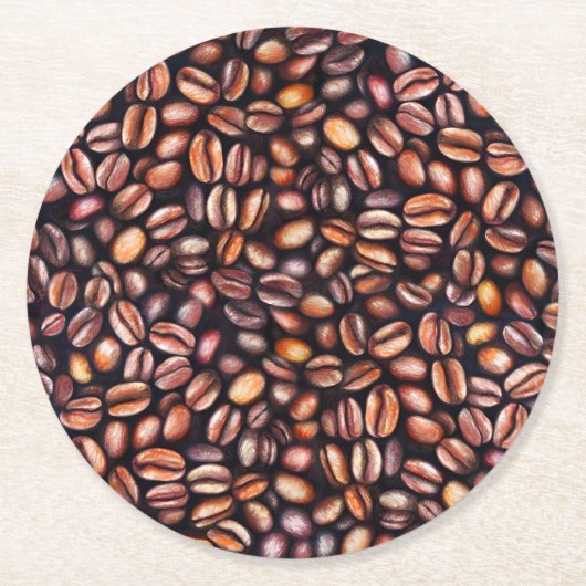 コーヒービーンペンシルスケッチパタ素朴ーン ラウンドペーパーコースター (正面)