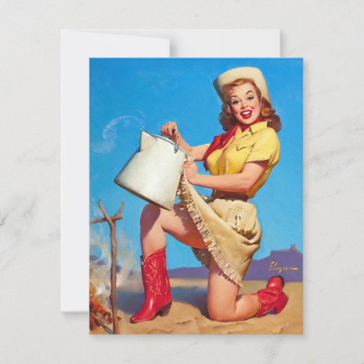 コーヒーピンを上げた女性のカーボーイ 招待状 (正面)