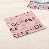 コーヒーピンク金ゴールド スクエアペーパーコースター (アングル)