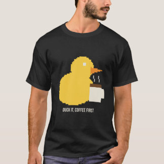 コーヒーファーストのアヒル 楽しいピクセル コーヒー愛好家Tシャツ Tシャツ