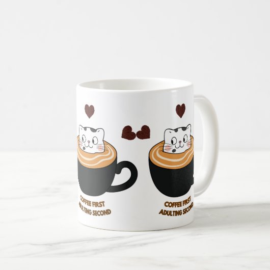コーヒーファースト大人になるのはセコンド かわいい猫のコーヒーマグ コーヒーマグカップ (正面右)
