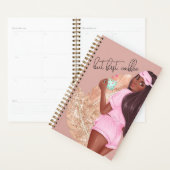 コーヒーフェイクグリッターガールヘアブラウンバラピンク プランナー手帳 (ディスプレー)