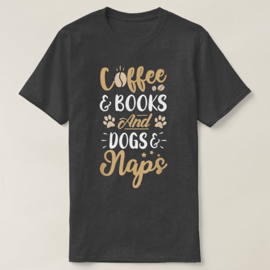 コーヒーブックと犬ampamp昼寝おもしろいコーヒー値リスト tシャツ (デザイン正面)