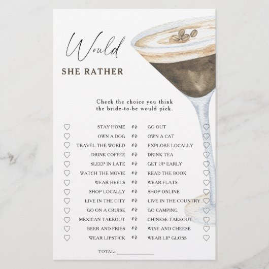 コーヒーブライダルシャワーは彼女はむしろゲームをする (正面)